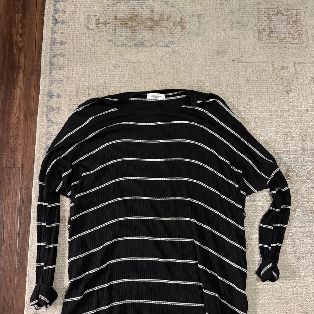 Carly Jean Los Angeles Black and White Striped Long Sleeve Tee